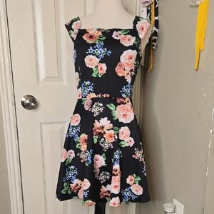 No Boundaries Black and Orange Floral Dress